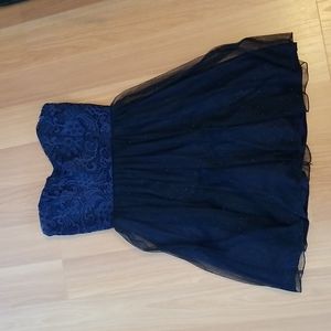 Navy blue tulle and lace strapless party dress size 1